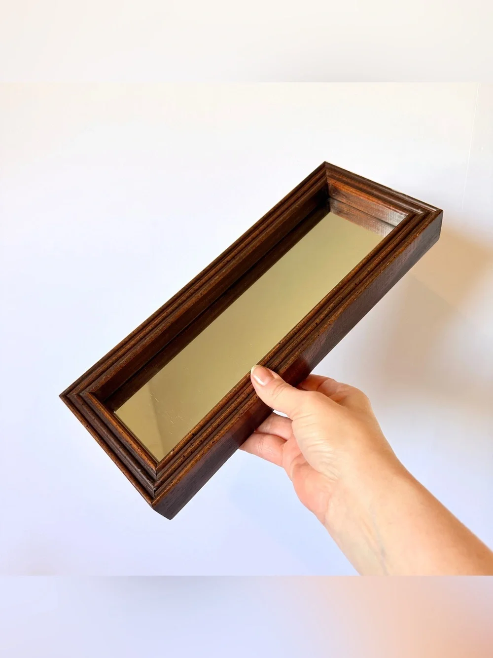 Vintage Dark Brown Wood Framed Wall Mirror Rectangular Accent Mirror 13.25 x 5.2